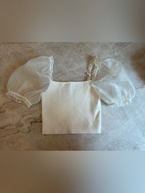 Wilfred Aritzia White Sheer Organza Puff Sleeve Knit Top Size Small